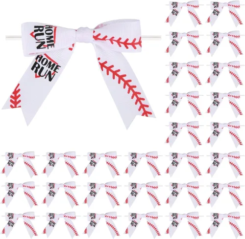 Meseey 30 lazos de cinta impresos de béisbol de 3 pulgadas, lazos pequeños para envolver regalos, baby shower, boda, recuerdos de fiesta, paletas de