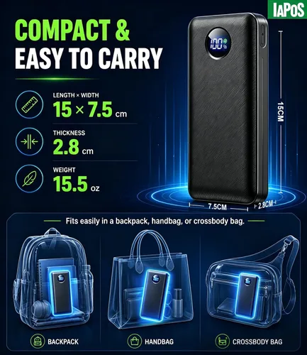 Miniatura 8 de Cargador portátil de batería de 60,000 mAh, cargador de teléfono de carga rápida de 22.5 W, cable USB-C/iOS/Micro-USB, Powerbank para iPhone 17 16