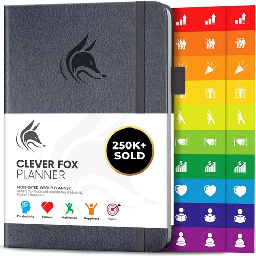 Clever Fox Planificador – Planificador semanal y mensual sin fecha para productividad, gestión del tiempo y objetivos – Diario organizador – A5