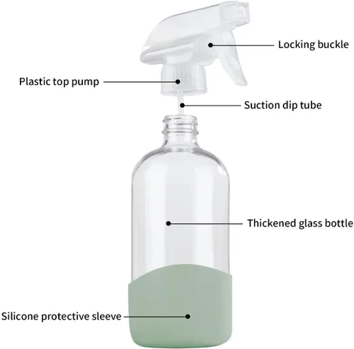 Miniatura 5 de HOMBYS Botellas vacías de vidrio transparente de 8 onzas con protección de funda de silicona, recipientes recargables para soluciones de limpieza
