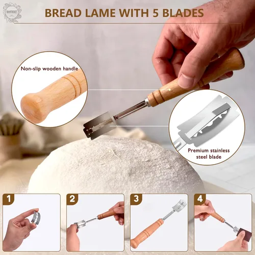 Miniatura 3 de Kit completo de iniciador de masa madre, canasta de fermentación de pan Banneton con frasco de vidrio para iniciador de masa madre, suministros
