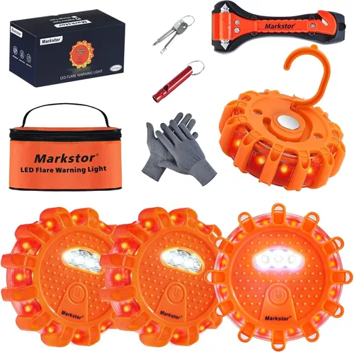 Miniatura 9 de Paquete de 6 luces LED de emergencia para automóvil, base magnética y gancho para luces de carretera con 9 modos intermitentes, luces de emergencia