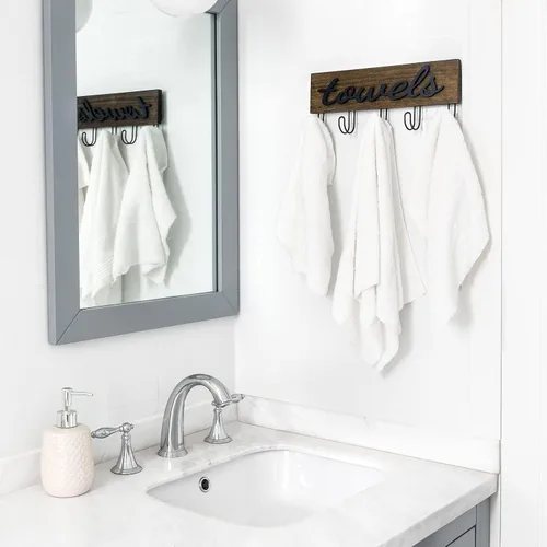 Miniatura 4 de Mkono Soporte de Toallas Montado en Pared, Toalleros para Baño, Decoración de Casa de Campo, Ganchos de Madera Rústica para Toallas, para Colgar