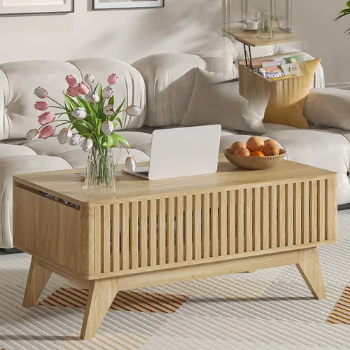 Miniatura 8 de Mesa de centro elevable con compartimento oculto, mesa de centro moderna de mediados de siglo para sala de estar, mesa central de granja de diseño