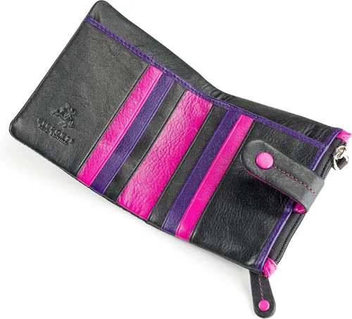 Miniatura 4 de Visconti Mojito M77 - Cartera compacta de piel suave, multicolor, 3.5 x 4.3 pulgadas, Negro Multi, Cartera con cremallera