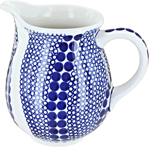 Miniatura 7 de Cerámica polaca Blue Rose - Jarra pequeña de tulipán azul, capacidad de 3.5 tazas, jarra de cerámica, perfecta para servir jarabe o crema