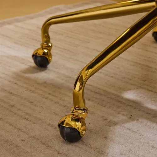 Miniatura 8 de VINGLI Silla de escritorio para oficina en casa, cómoda con ruedas y reposabrazos extraíbles, silla de tocador con base dorada con respaldo, silla