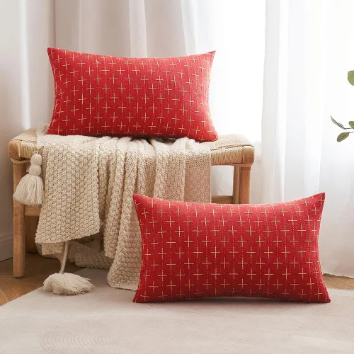 Miniatura 123 de MIULEE - Juego de 2 fundas de almohada decorativas de lino de arpillera navideñas, modernas, estilo campestre, rústicas, tejidas, con textura