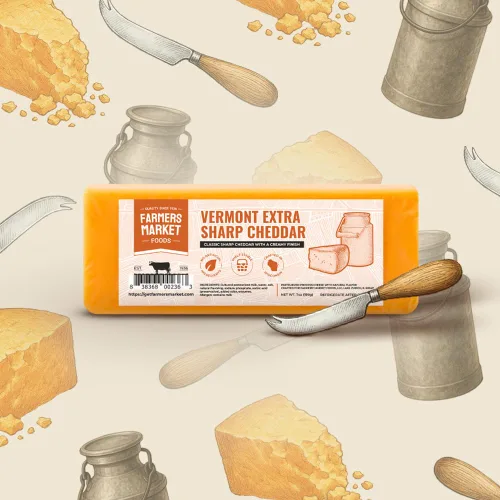Miniatura 3 de Farmers Market, Sin gluten, Keto, Paleo, Bajo en sodio, Cero azúcar, Queso de Wisconsin, 1 paquete, Cheddar extra fuerte de Vermont