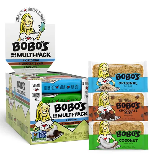 Miniatura 12 de Barritas de avena con plátano y chispas de chocolate de Bobo's, sin gluten, sin OMG, de avena integral, paquete de 12 Barritas de aperitivo Para