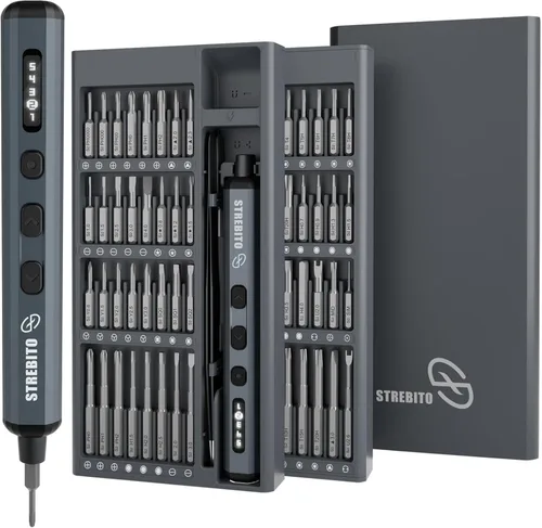STREBITO Juego Mini de Destornilladores Eléctricos, Kit de Destornillador Eléctrico de Máxima Precisión 70-en-1 con Luces, 5 Niveles de Par