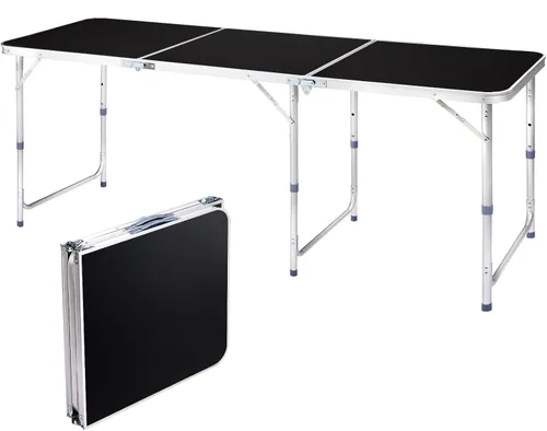 Miniatura 8 de Outvita Mesa de camping plegable portátil de 6 pies, mesa de altura ajustable impermeable para exteriores, mesa plegable de maleta ligera de Plateado