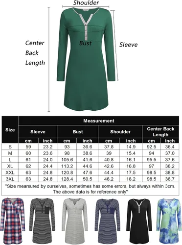 Miniatura 6 de Ekouaer Camisón o pijama de manga larga con cuello en V y botones para mujer