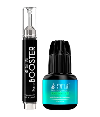 Super Booster & Extra Strong Evolution Advanced - Pegamento para extensión de pestañas, 0.5 a 1 segundo, retención 7 semanas, acelerador y activador