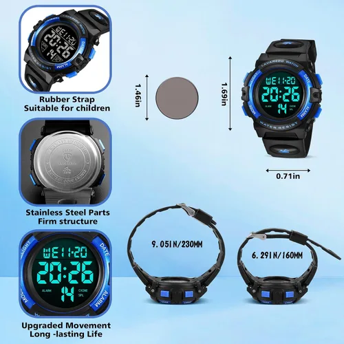 Miniatura 5 de Kids Watch, Boys Watch Ages 3-15, Kids Digital Sport Outdoor Analog Watch LED 50 M Waterproof Alarm Wrist Watches with Silicone Band for Children