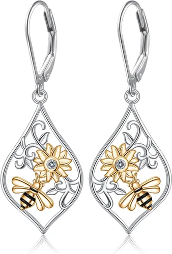 Miniatura 44 de Aretes colgantes de filigrana de plata de ley 925, margarita, loto, flor de rosa, piedra lunar, lágrima para mujer, nudo celta infinito, margarita