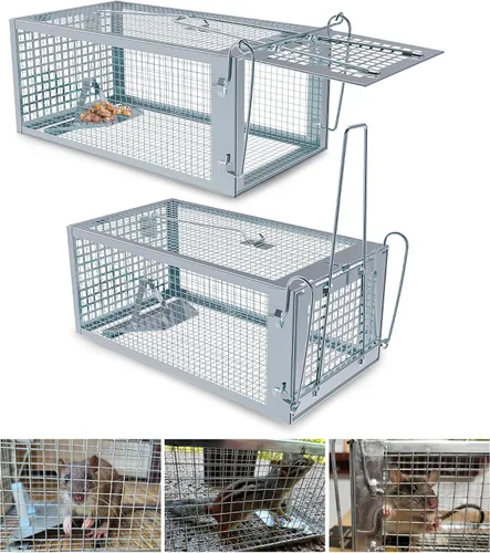 Miniatura 8 de Trampa para animales vivos, jaula plegable resistente para gatos, ardillas, zorrillos, mapaches, zorros, zorros, captura y liberación de zorros