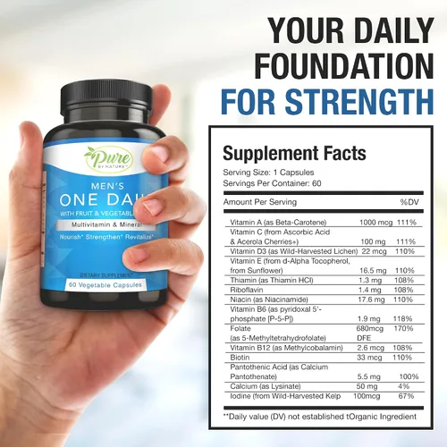Miniatura 5 de Pure By Nature Multivitamínico diario para hombres, suplemento de apoyo inmunológico con ingredientes no transgénicos, vitaminas y minerales