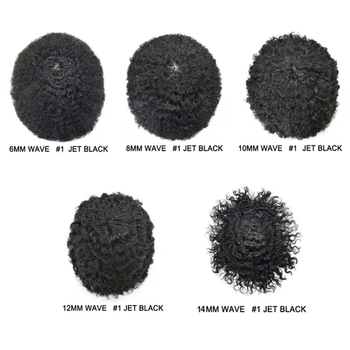Miniatura 7 de Afro Toupee para hombres negros, rizado afro ondulado, postizo masculino, piel fina, PU negro, para hombre, tupé, reemplazo de cabello humano