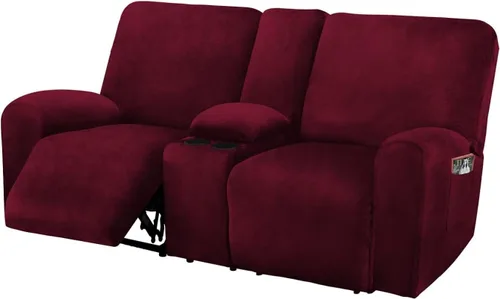 Miniatura 16 de Asiento reclinable con funda de consola central, fundas de sofá reclinable de terciopelo de 8 piezas, fundas de sofá reclinable de 2 plazas, funda