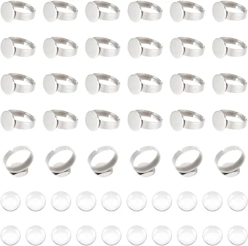 Miniatura 6 de PH PandaHall 50 piezas de 0.315 in de acero inoxidable ajustable anillos de dedo componentes tamaño 7 anillo redondo plano almohadilla anillo base