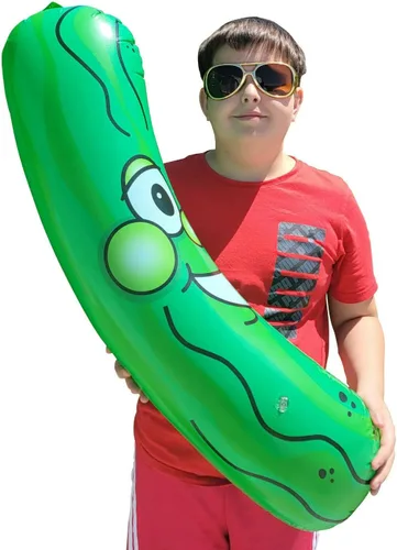 Miniatura 5 de Cabeza de pepinillo sonriente inflable gigante gigante de 36 pulgadas (3 pies). Vinilo inflable de cara inflable para playa, piscina, fideos, broma