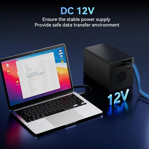 Miniatura 7 de CENMATE Caja de disco duro de 4 bahías con ventilador de enfriamiento para HDD/SSD SATA de 2.5/3.5" con cable USB A/C 3.0, Caja de disco duro sin