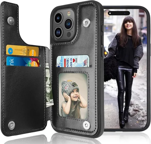 Tekcoo Funda tipo cartera compatible con iPhone 15 Pro | 2023 | 6.1 pulgadas | Minimalista de lujo de piel sintética para identificación en efectivo