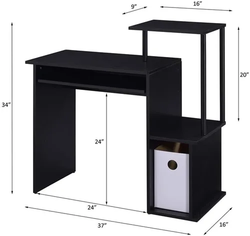 Miniatura 3 de Acme Lyphre - Escritorio rectangular de madera para computadora con bandeja para teclado en color negro