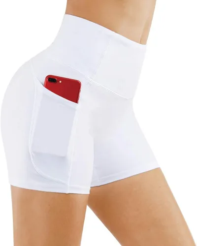 THE GYM PEOPLE - Pantalones cortos de yoga para mujer, con cintura alta, control de abdomen y bolsillos profundos, para gimnasia, entrenamiento