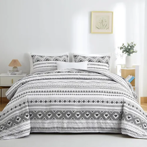 Miniatura 12 de BOLINLIVING Juego de edredón individual para niños, juego de edredón bohemio a rayas tamaño individual, cama individual en una bolsa, ropa de cama