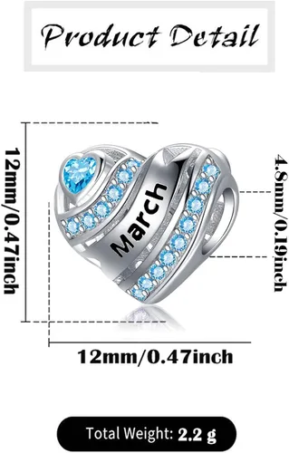 Miniatura 3 de Dijes de corazón de piedra natal para pulseras y collares plata de ley 925 dijes de cuentas de corazón para pulseras y collares regalos