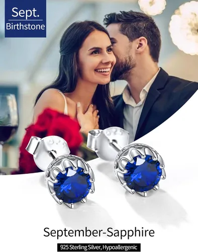 Miniatura 4 de ChicSilver Aretes de plata de ley 925 con forma de corazón brillante, redondaprincesa con piedra natal para mujer, joyería de cumpleaños