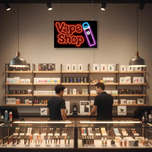 Miniatura 3 de Vape Shop Letrero de neón con gráfico, tamaño grande, 32 pulgadas de ancho x 20 pulgadas de alto, letrero de neón doblado a mano real, letras rojas