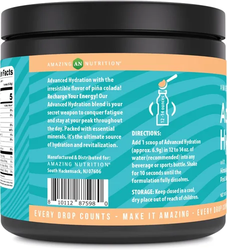 Miniatura 3 de Amazing Nutrition Hidratación avanzada, polvo de electrolitos, 30 porciones, empaquetado con minerales esenciales, sin azúcar, apto para dieta