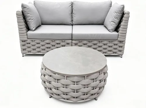 Miniatura 20 de TWT 3-Piece Woven Rope Patio Furniture Set, 2 Outdoor Armchairs with Soft Cushions + Round Aluminum Coffee Table, All-Weather Conversation Set for