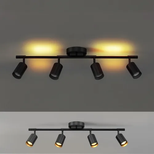 GLOBE Electric 64000166 30" Iluminación de pista de 4 luces con tira de luz nocturna integrada LED de 7 W, negro mate, cabezales de pista
