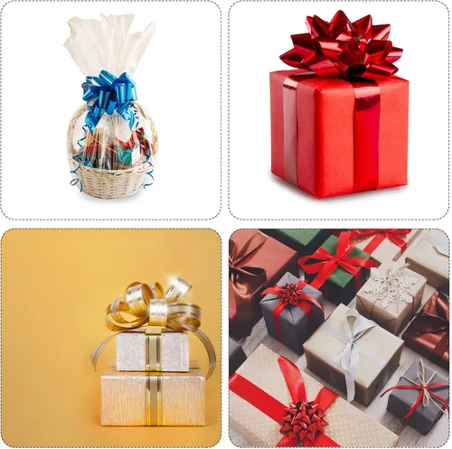 Miniatura 5 de MECCANIXITY 5 lazos metálicos de organza de 4 pulgadas para envolver regalos, color rosa claro para cestas de boda, regalos de Navidad, día de San