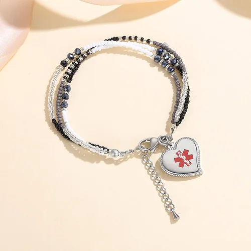 Miniatura 2 de mnmoom Elegant Medical Alert Bracelets for Women with heart medical id charm has Custom Engraved