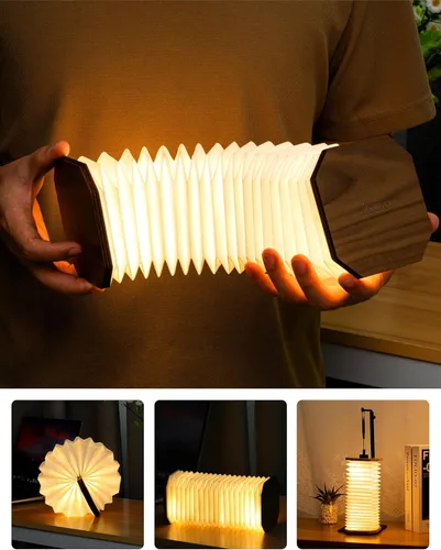 Miniatura 5 de Originality - Lámpara de acordeón plegable, lámpara de escritorio de madera portátil, regalos japoneses, linterna de papel LED creativa con USB
