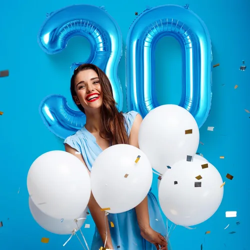 Miniatura 5 de Globo de número 0 azul de 40 pulgadas, globos grandes de papel de aluminio de helio, globos gigantes de Mylar número 0 para suministros
