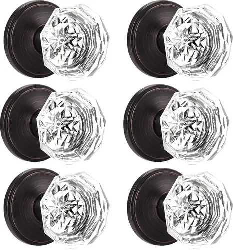 Miniatura 45 de Orger Paquete de 5 pomos de puerta de vidrio con roseta de bronce aceitado, pomos de puerta de baño/cama para uso de privacidad, manijas de puerta