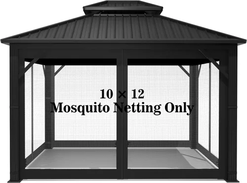 Miniatura 7 de Mosquitera Universal de Repuesto para Gazebo – Hugline 10' x 12' Pantalla de Malla para Exteriores, Cortinas Laterales de 4 Paneles con Cremallera