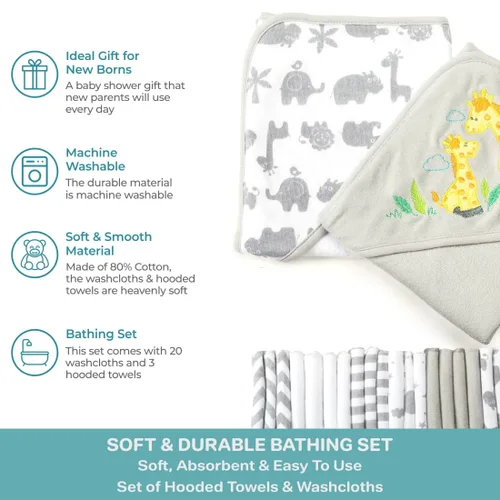 Miniatura 4 de Spasilk Baby - Juego de toallas con capucha y paños de baño para niñas y niños recién nacidos (23 unidades)