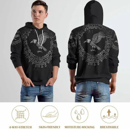 Miniatura 7 de ENLACHIC Sudadera con capucha con estampado digital 3D de tatuaje vikingo para hombre