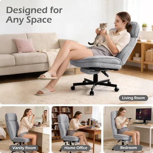 Miniatura 5 de Silla cruzada con ruedas, sillas de escritorio de oficina en casa con reposapiés, cómoda silla giratoria de maquillaje para tocador, silla