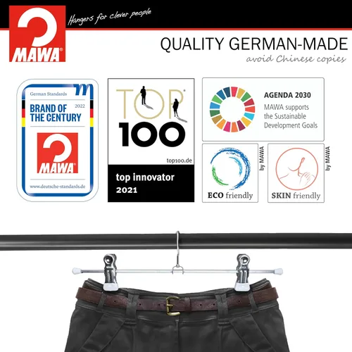 Miniatura 5 de Mawa by Reston Lloyd - Percha antideslizante para pantalones y faldas con dos clips antideslizantes, estilo K/30D, 12 pulgadas, juego de 10
