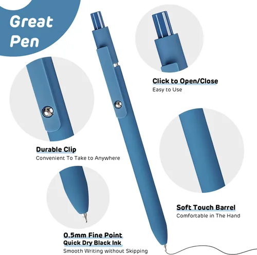 Miniatura 4 de 5 bolígrafos retráctiles de gel retro, bolígrafos de tinta negra de secado rápido, 0.5mm de punta fina con escritura suave y estética, bolígrafos