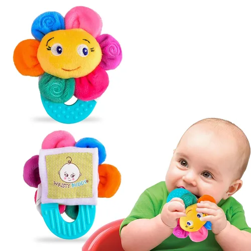 Juguetes de mano de dentición para bebés de 4 meses de edad | Mordedor de flores masticable suave y seguro | Paquete de juguetes para bebés de