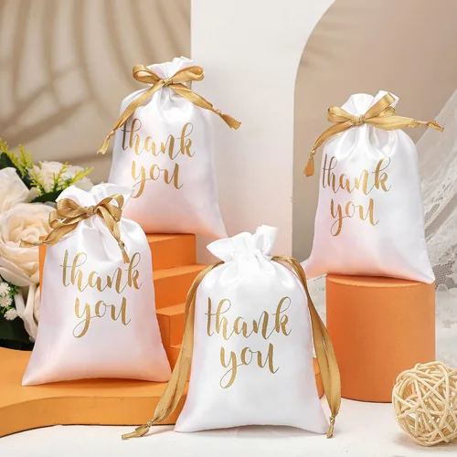 Miniatura 7 de Sieral 50 piezas de bolsas de regalo de raso con cordón "Thank You" para joyería y dulces, para mujeres, Navidad, boda, baby shower, cumpleaños